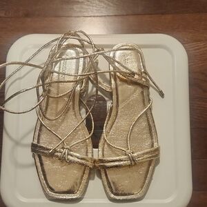 Gold Lace-Up Strappy Sandals - Women